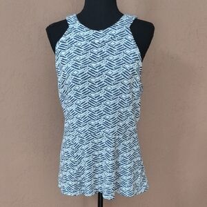 Deletta For Anthropologie White & Blue Fitted Sleeveless Dressy Tank Top L
